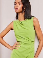 Lipsy Green Drape Front Ruched Midi Off the Body Summer Dress - Image 4 of 4