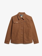 Superdry Bison Brown 100% Cotton Emb Chore Jacket - Image 3 of 3