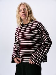 self. Berry Red Stripe Thermal V-Neck Long Sleeve T-Shirt - Image 1 of 5