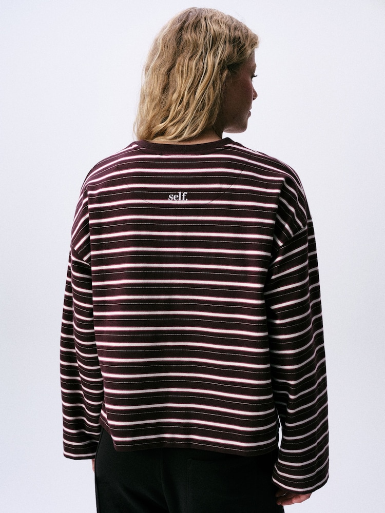 self. Berry Red Stripe Thermal V-Neck Long Sleeve T-Shirt - Image 2 of 5