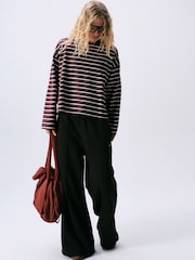 self. Berry Red Stripe Thermal V-Neck Long Sleeve T-Shirt - Image 3 of 5
