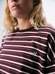 self. Berry Red Stripe Thermal V-Neck Long Sleeve T-Shirt - Image 4 of 5