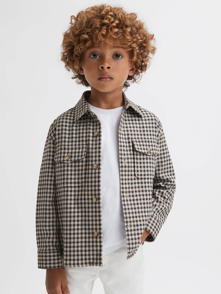 Reiss Chocolate Multi Tremont Junior Brushed Checked Overshirt - Image 1 of 6