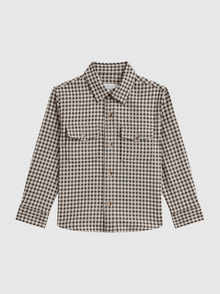 Reiss Chocolate Multi Tremont Junior Brushed Checked Overshirt - Image 2 of 6