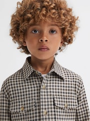 Reiss Chocolate Multi Tremont Junior Brushed Checked Overshirt - Image 4 of 6