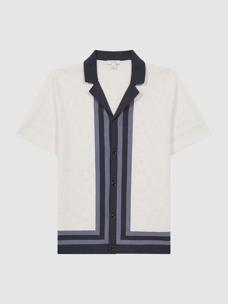 Reiss White Durban Cotton Knitted Cuban Collar Shirt - Image 2 of 4