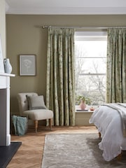 Sage Green Next Regency Floral Eyelet Blackout/Thermal Curtains - Image 3 of 7