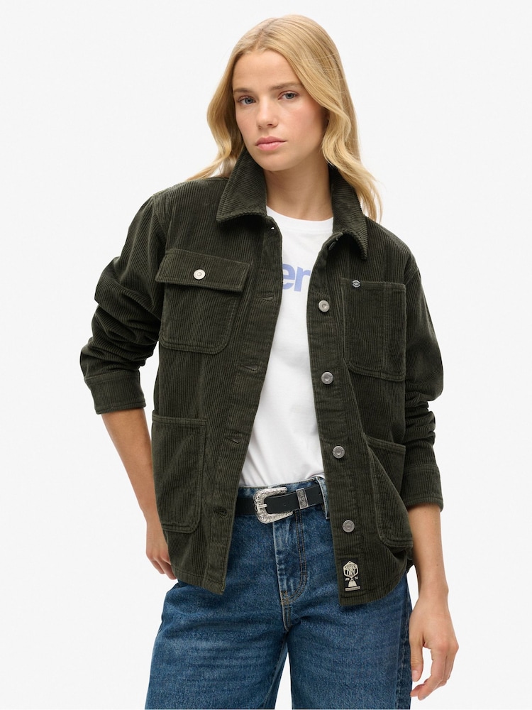 Superdry Army Khaki 100% Cotton Corduroy Chore Jacket - Image 1 of 6