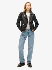 Superdry Black Classic Leather Biker Jacket - Image 2 of 5