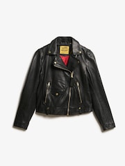 Superdry Black Classic Leather Biker Jacket - Image 5 of 5