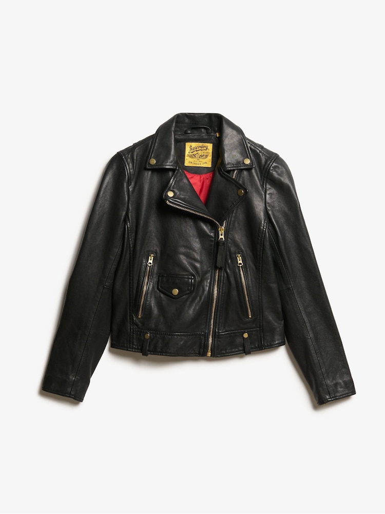 Superdry Black Classic Leather Biker Jacket - Image 5 of 5