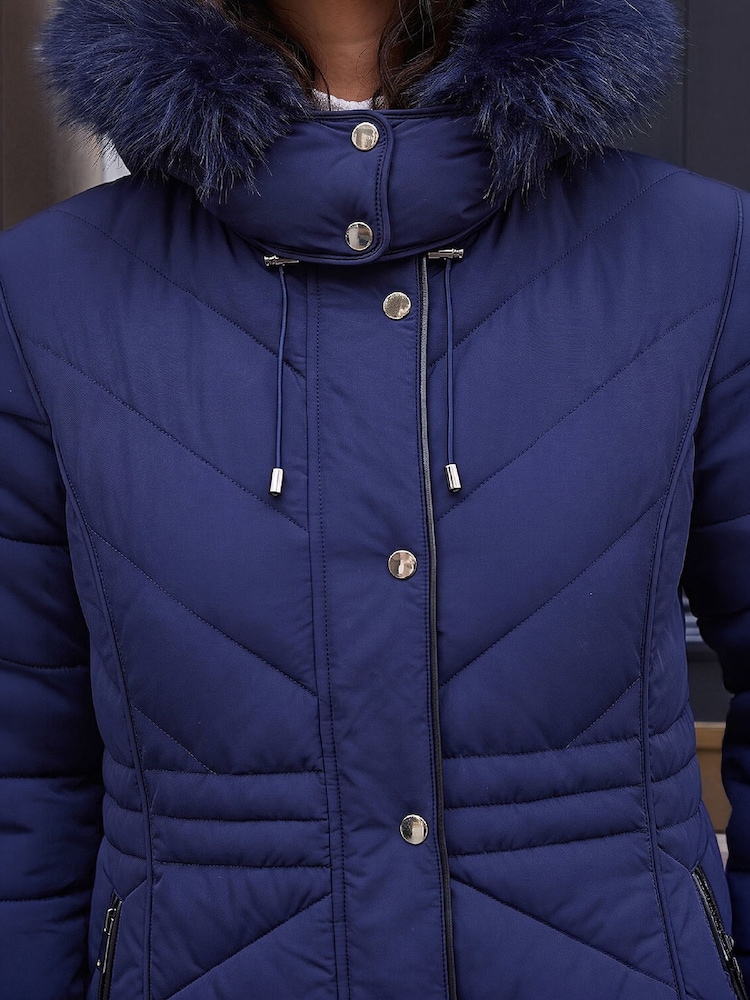 Roman Blue Padded Fur Hood Coat - Image 4 of 4 Roman Blue Padded Fur Hood Coat - Image 4 of 4