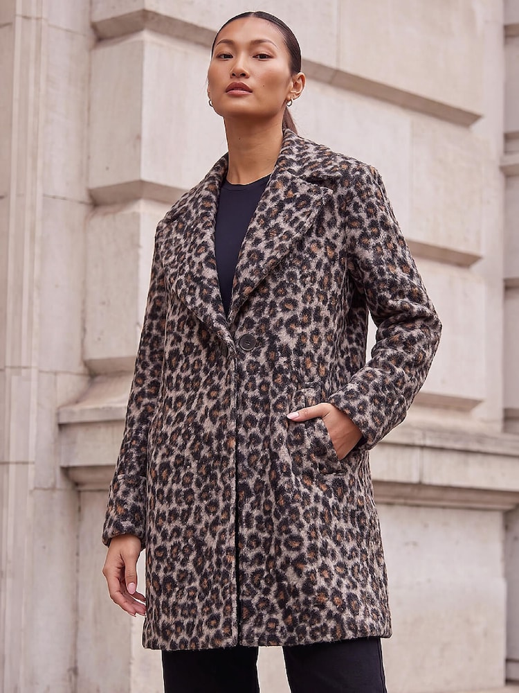 Roman Black Petite Animal Boucle Coat - Image 1 of 4 Roman Black Petite Animal Boucle Coat - Image 1 of 4