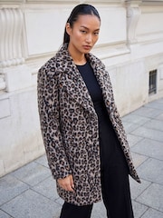 Roman Black Petite Animal Boucle Coat - Image 2 of 4