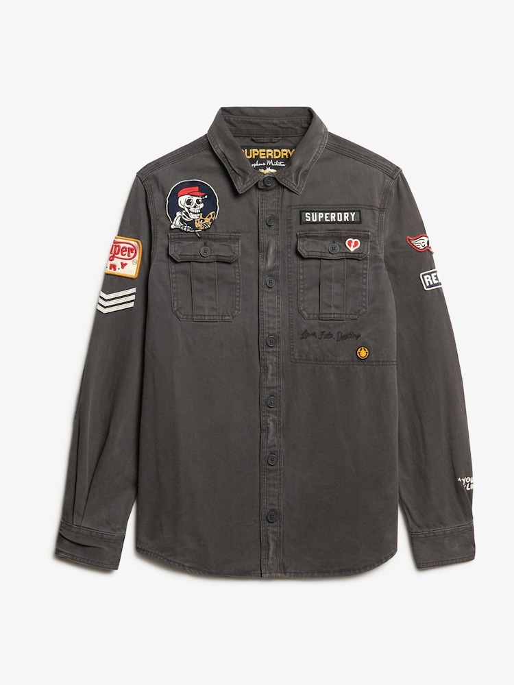 Superdry Washed Black 100% Cotton Long Sleeve Scout Shirt - Image 3 of 4