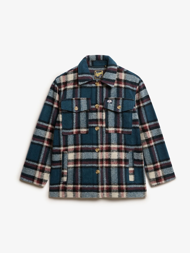 Superdry Petrol Blue Check Heavyweight Unlined Overshirt - Image 4 of 4