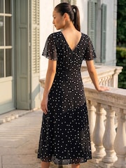 Roman Black Petite Spot Dot Chiffon Dress - Image 2 of 4