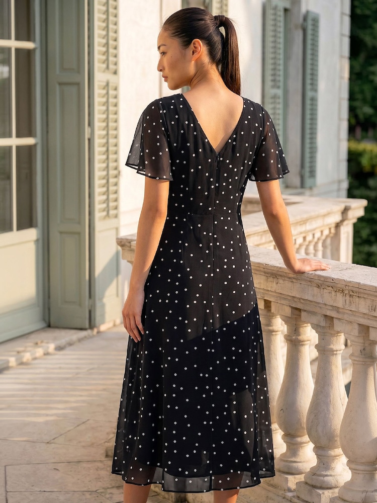 Roman Black Petite Spot Dot Chiffon Dress - Image 2 of 4