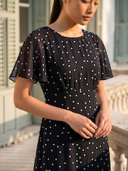 Roman Black Petite Spot Dot Chiffon Dress - Image 4 of 4