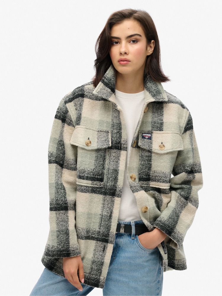 Superdry Pale Blue/Black/Ivory Check Heavyweight Unlined Overshirt - Image 1 of 5