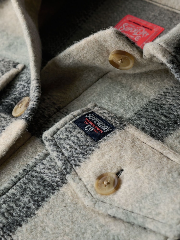 Superdry Pale Blue/Black/Ivory Check Heavyweight Unlined Overshirt - Image 5 of 5