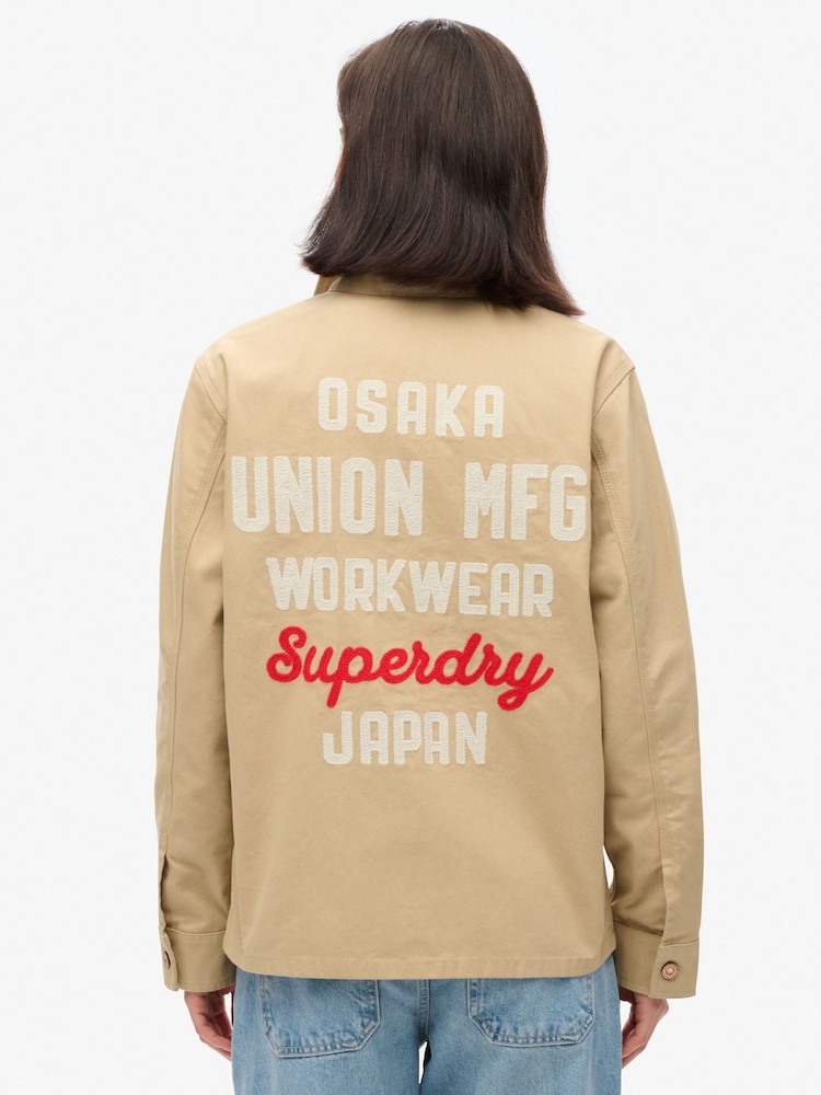 Superdry Canyon Beige 100% Cotton Emb Chore Jacket - Image 2 of 6