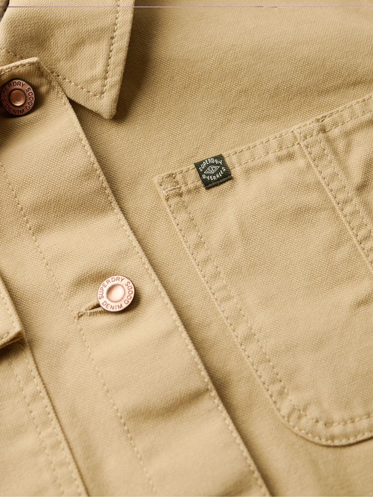 Superdry Canyon Beige 100% Cotton Emb Chore Jacket - Image 6 of 6