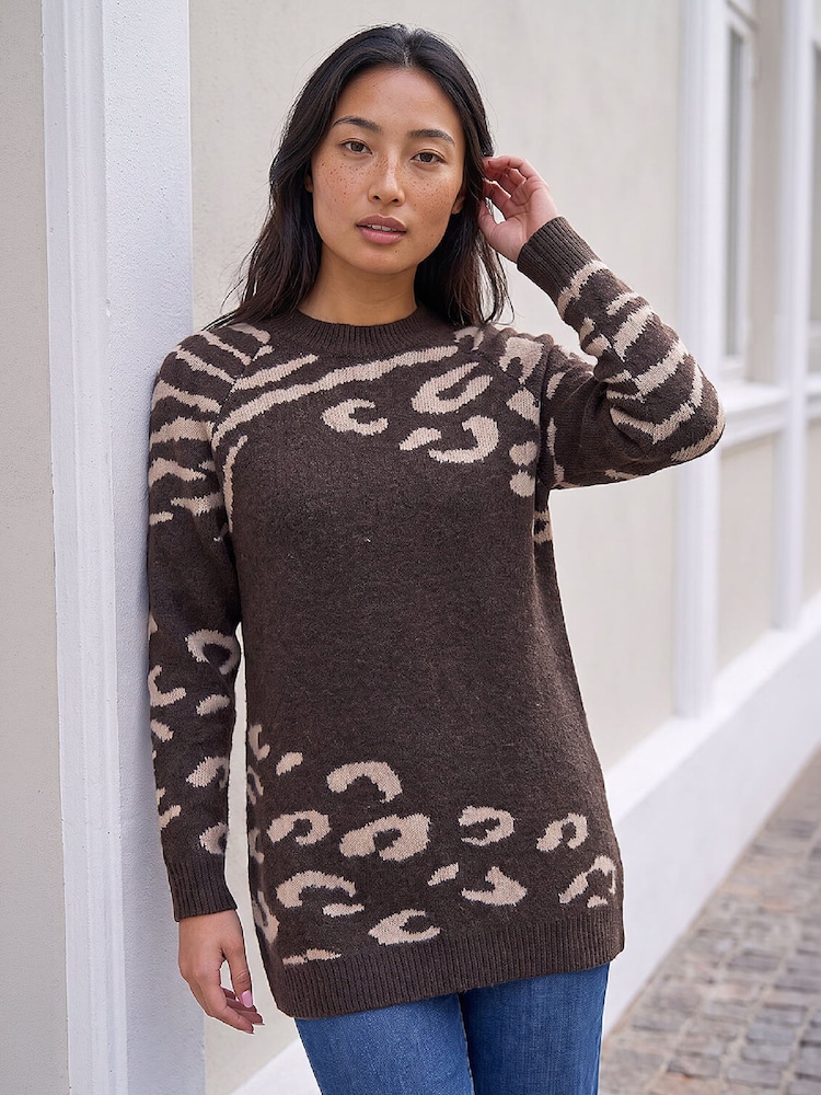 Roman Brown Petite Animal Jumper - Image 1 of 4 Roman Brown Petite Animal Jumper - Image 1 of 4