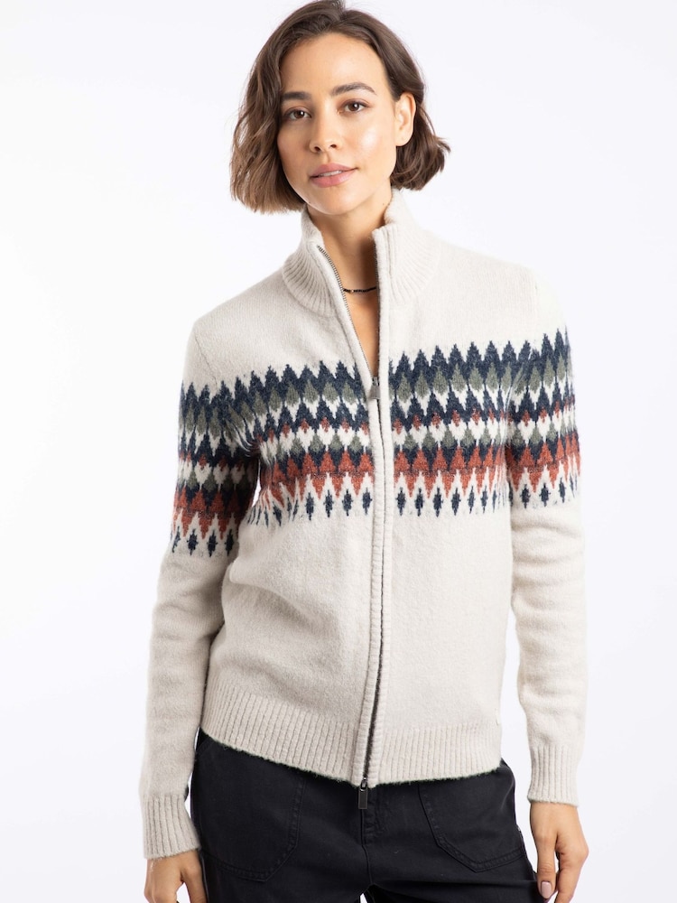 Buy Weird Fish Cream Lenka Pattern Sparkle Zip Through Knit Cardigan ...