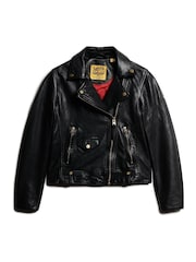 Superdry Black Studded Leather Biker Jacket - Image 3 of 5