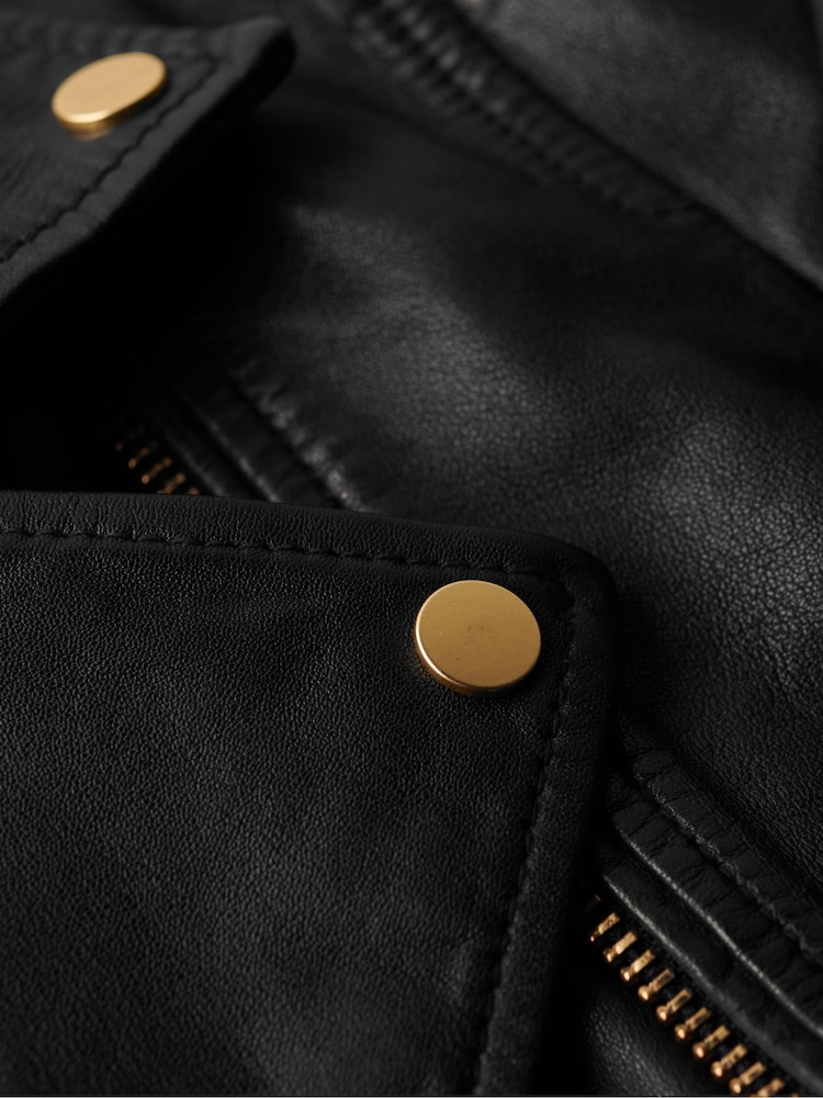 Superdry Black Studded Leather Biker Jacket - Image 4 of 5