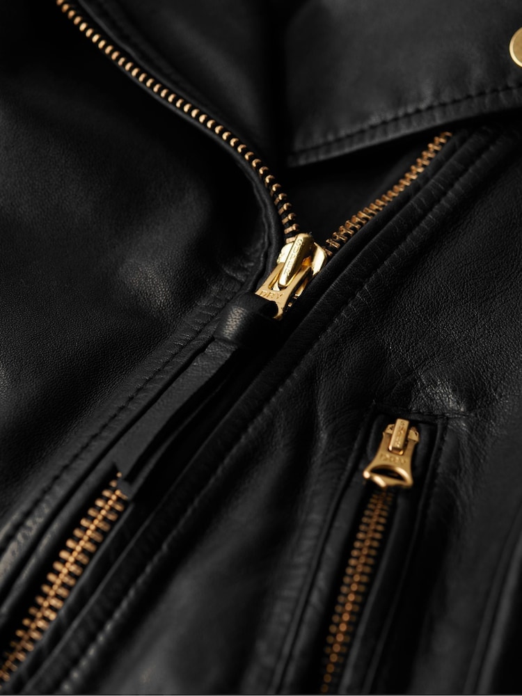 Superdry Black Studded Leather Biker Jacket - Image 5 of 5