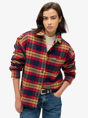 Superdry Navy/Red Check Check Flannel 100% Cotton Overshirt - Image 1 of 5