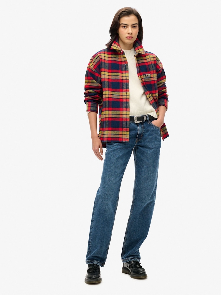 Superdry Navy/Red Check Check Flannel 100% Cotton Overshirt - Image 2 of 5