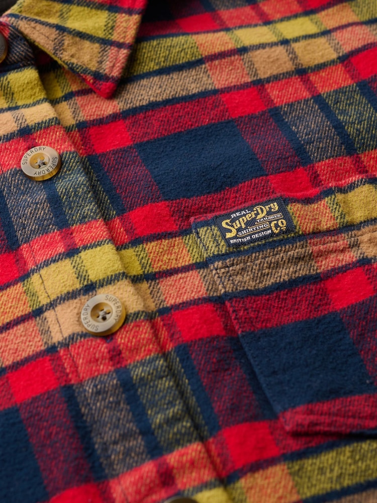 Superdry Navy/Red Check Check Flannel 100% Cotton Overshirt - Image 5 of 5