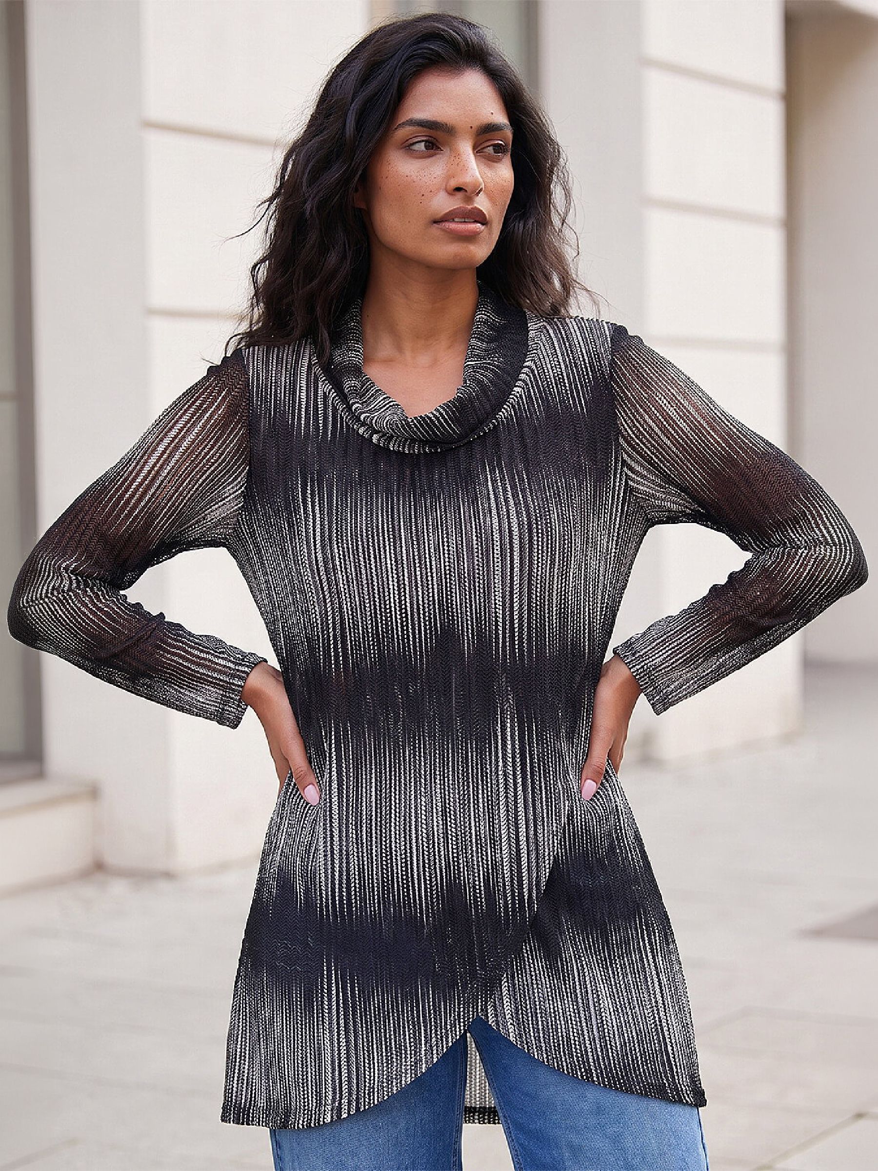 Roman Women's Mono Print Cowl Neck Tunic in Black | Size: 20 - Image 2