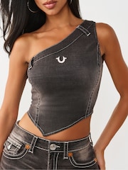 True Religion Brown Assymetric Denim Top - Image 4 of 4