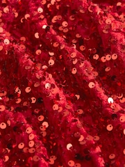 Ruby Red Long Sleeve Sequin Bow Back Midi Dress - Image 6 of 6