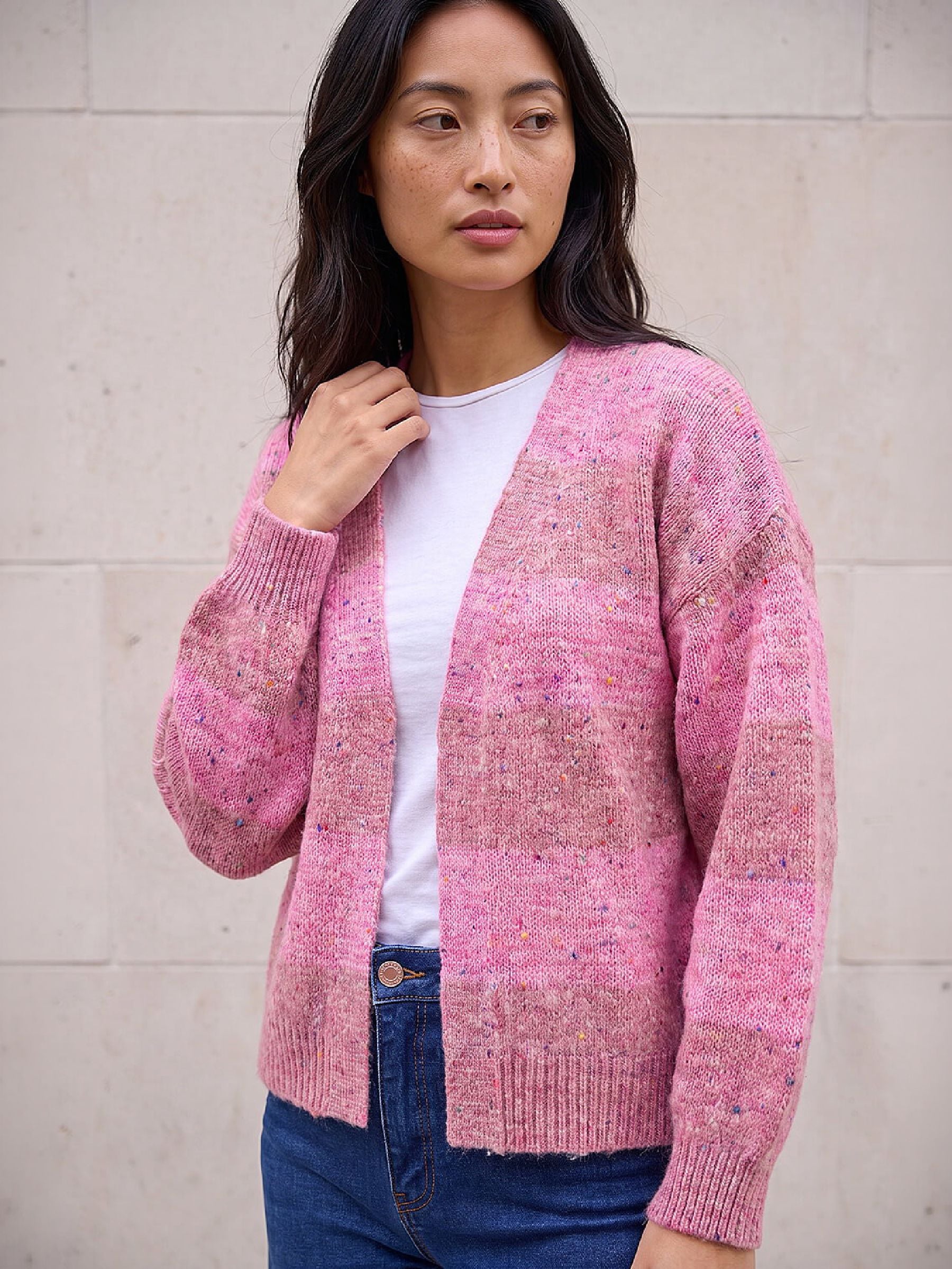 Roman Women's Pink Petite Stripe Cardigan In Size 16 - Image 2