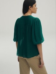 Green Puff Sleeve V-Neck Blouse - Image 2 of 5