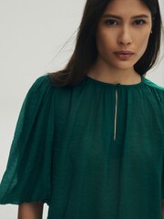 Green Puff Sleeve V-Neck Blouse - Image 3 of 5