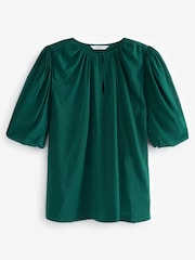 Green Puff Sleeve V-Neck Blouse - Image 4 of 5