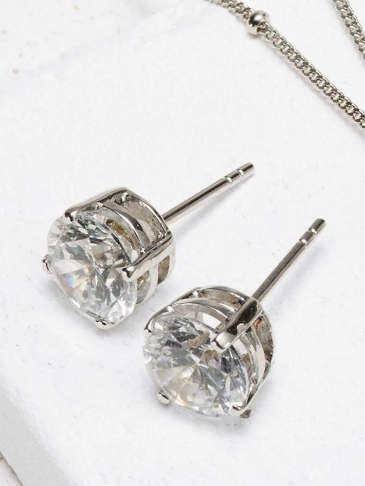 Sterling Silver Cubic Zirconia Large Stud Earrings - Image 2 of 3
