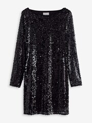 Black Sequin Sequin Long Sleeve Mini Dress - Image 6 of 7