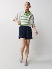 Navy Blue Linen Rich Summer Shorts - Image 2 of 8