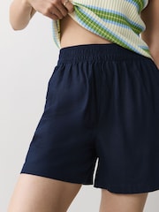 Navy Blue Linen Rich Summer Shorts - Image 5 of 8