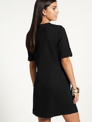 Black Tailored Button Through Front Elevated Ponte Mini Dress - Image 3 of 6