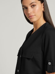 Black Tailored Button Through Front Elevated Ponte Mini Dress - Image 4 of 6