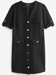 Black Tailored Button Through Front Elevated Ponte Mini Dress - Image 5 of 6