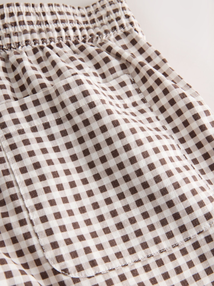Chocolate Brown/Ecru Gingham Linen Rich Shorts - Image 4 of 4